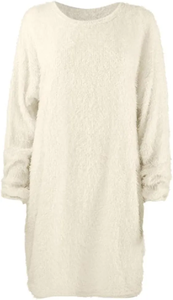 Fuzzy Pullover Sweater Dress for Women Long Sleeve Chunky Oversized Knit Sweater Dress
