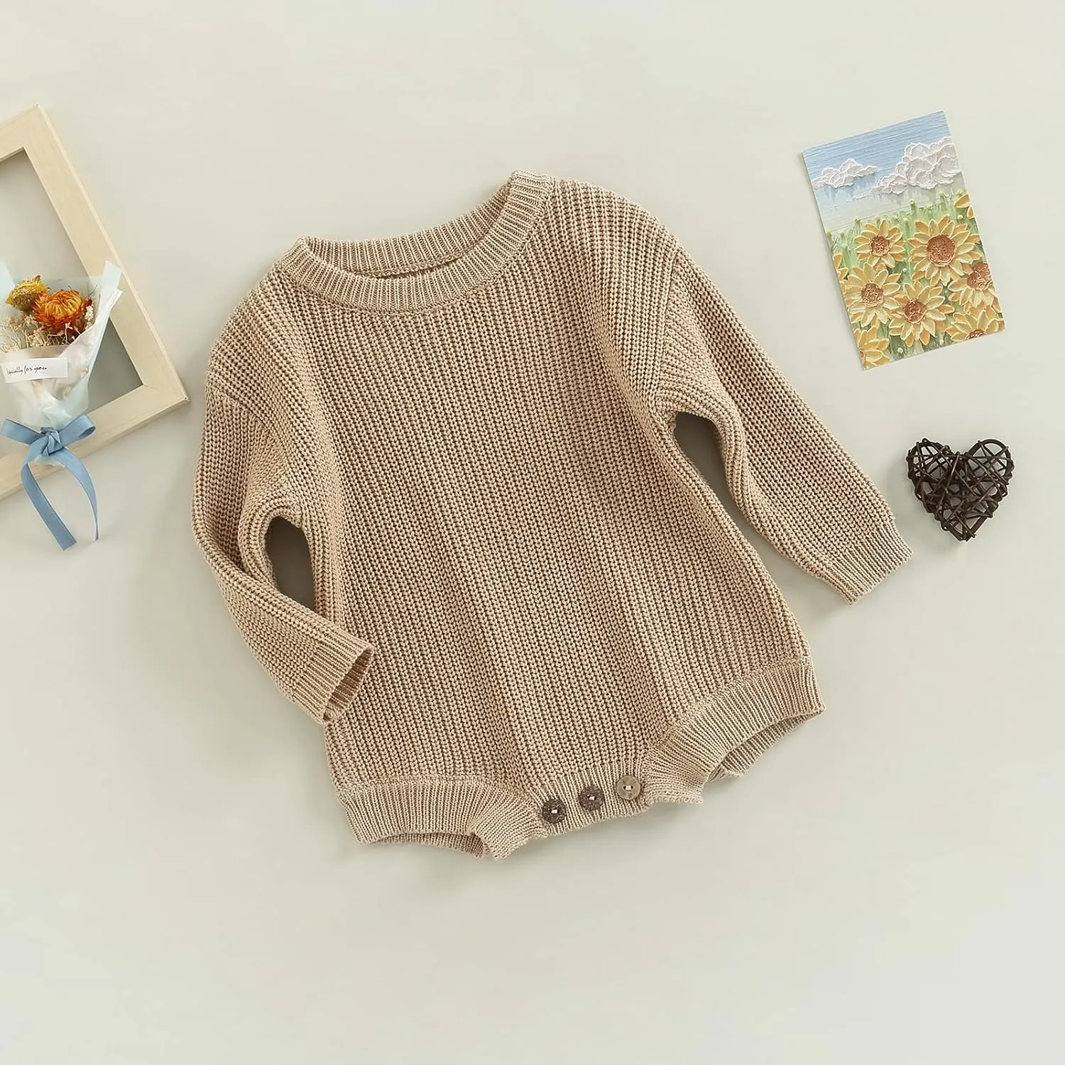 FYBITBO Baby Girl Boy Sweater Knit Oversized Pullover Sweatshirt Romper Onesie Warm Fall Winter Clothes Outfit Newborn