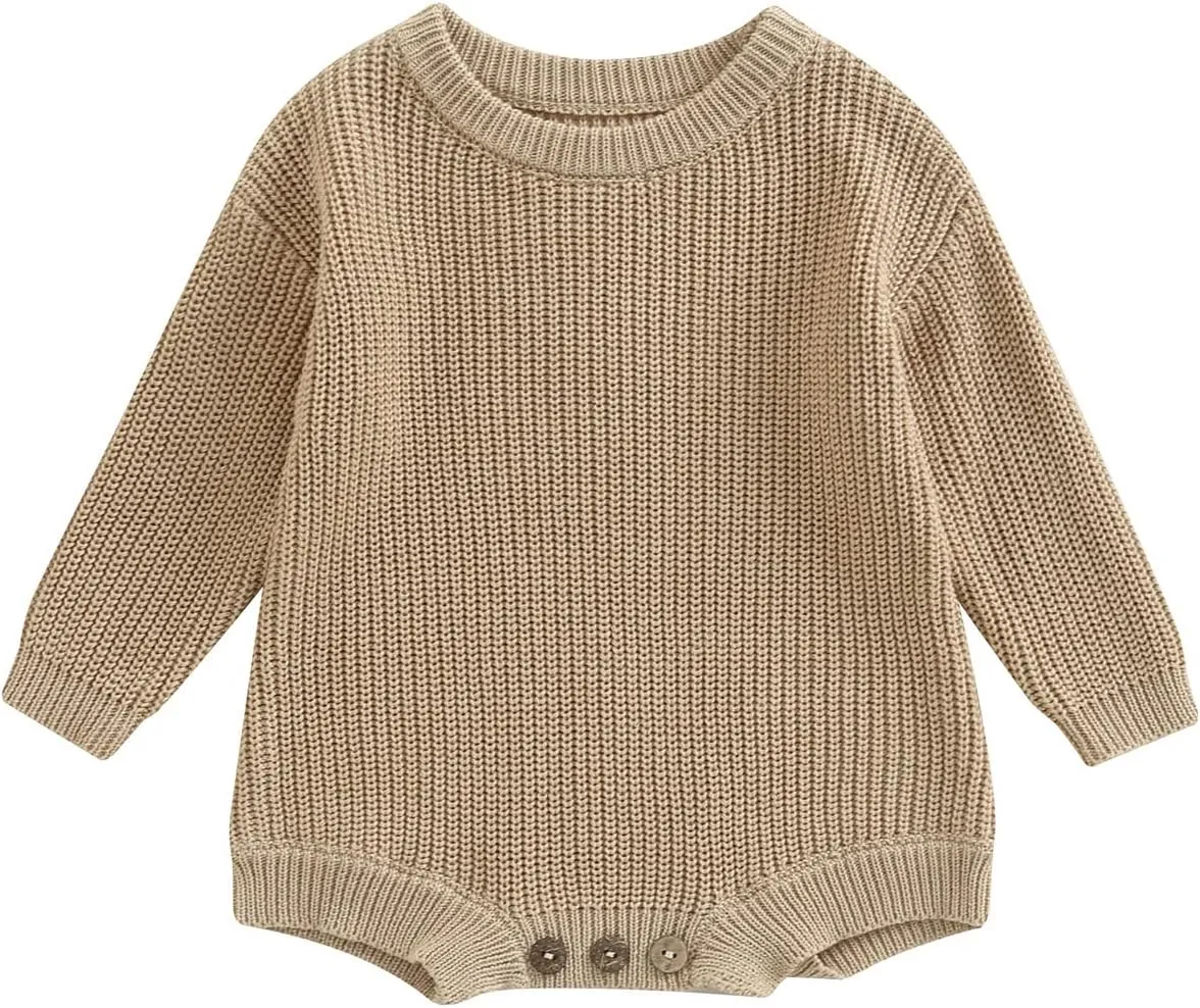 FYBITBO Baby Girl Boy Sweater Knit Oversized Pullover Sweatshirt Romper Onesie Warm Fall Winter Clothes Outfit Newborn