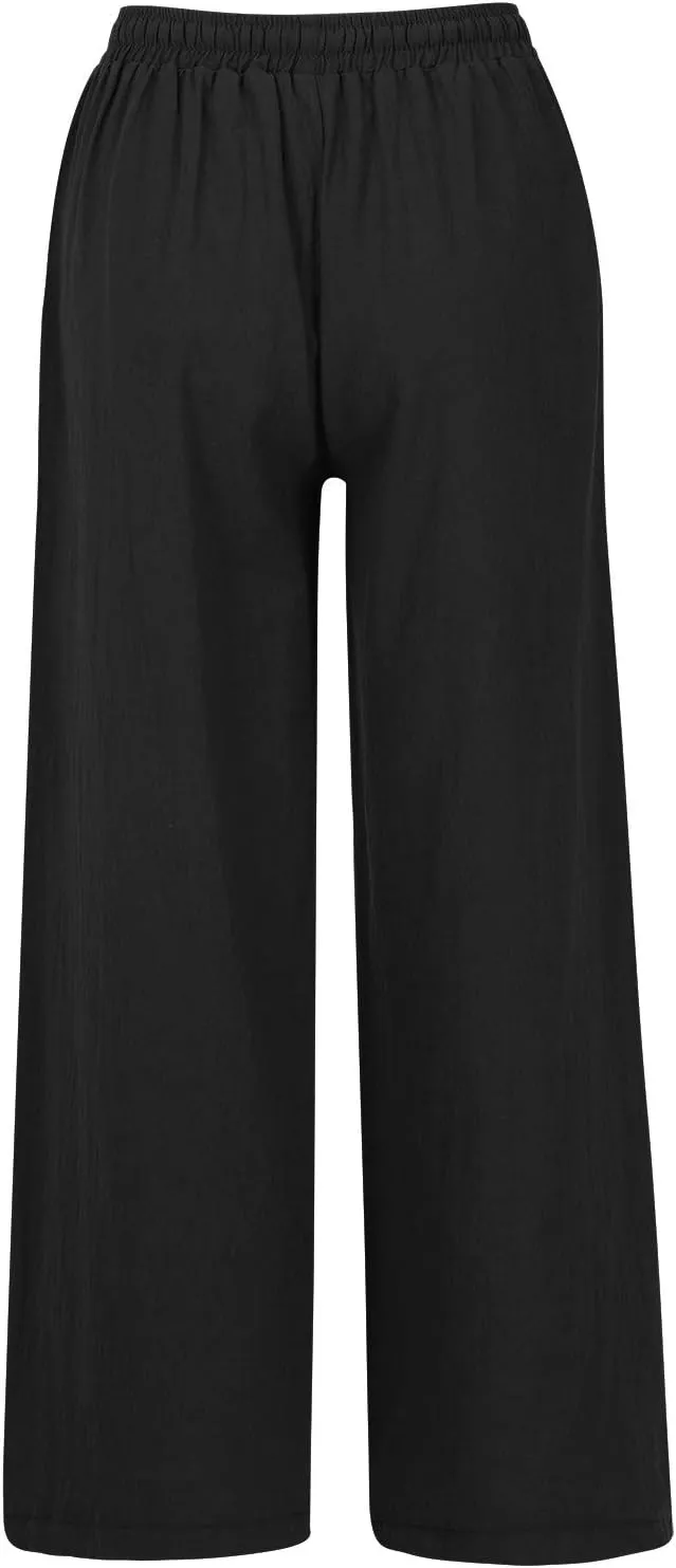 FZYLQY Cotton Linen Pants for Women 2025 Wide Leg Trousers Loose Fit Elastic Waist Casual Summer Lounge Palazzo Pants