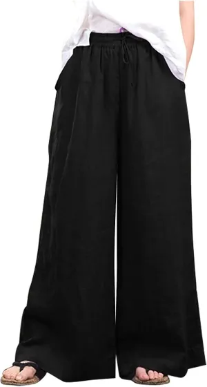 FZYLQY Cotton Linen Pants for Women 2025 Wide Leg Trousers Loose Fit Elastic Waist Casual Summer Lounge Palazzo Pants