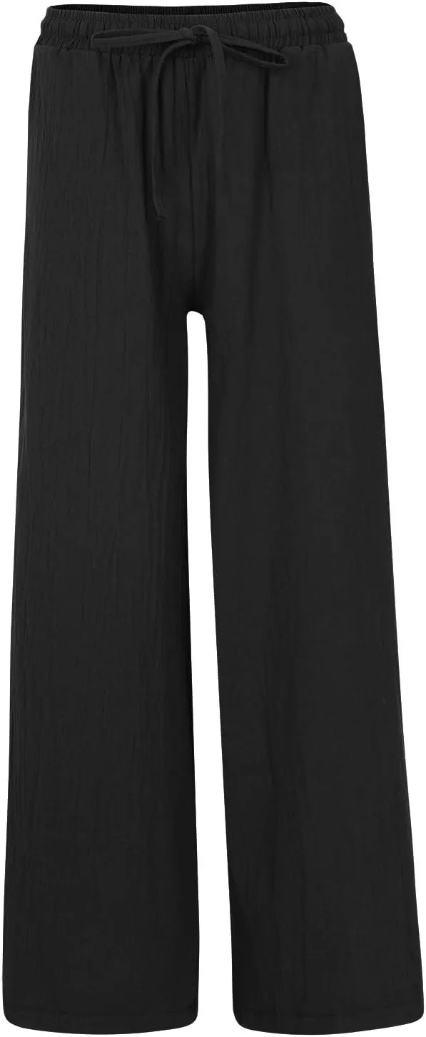 FZYLQY Cotton Linen Pants for Women 2025 Wide Leg Trousers Loose Fit Elastic Waist Casual Summer Lounge Palazzo Pants
