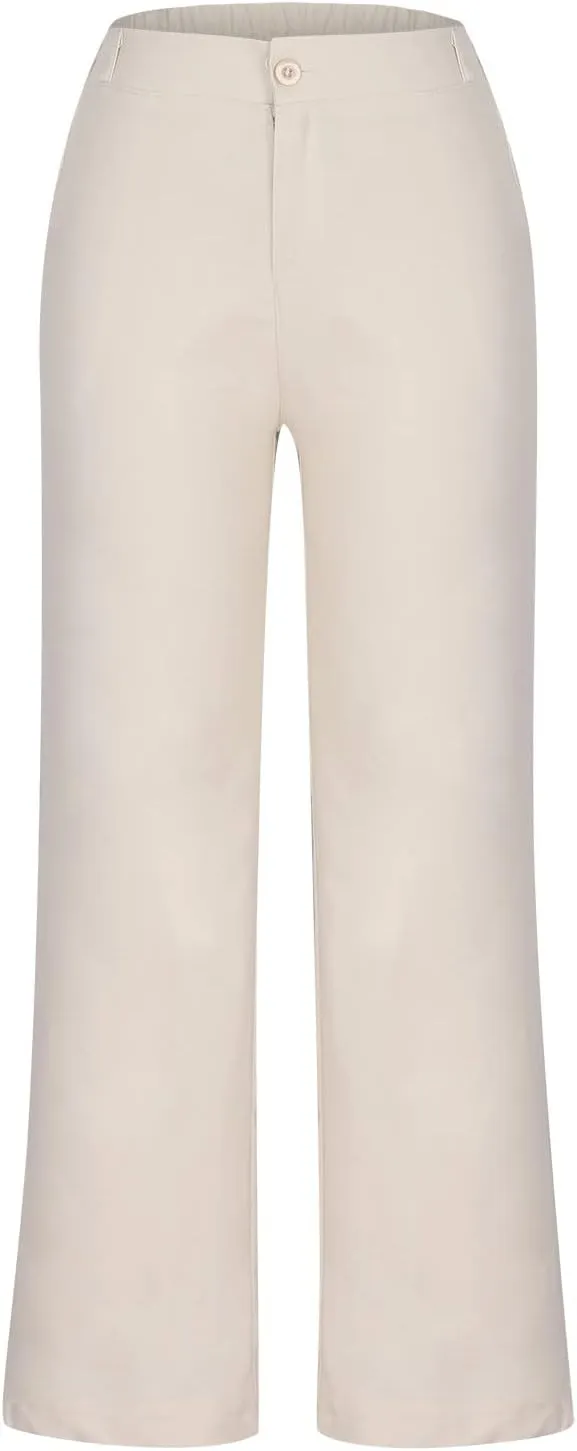 FZYLQY High-Waisted Linen Pants for Women with Pockets Wide Leg Trousers for Summer Casual Loose Fit Bottoms