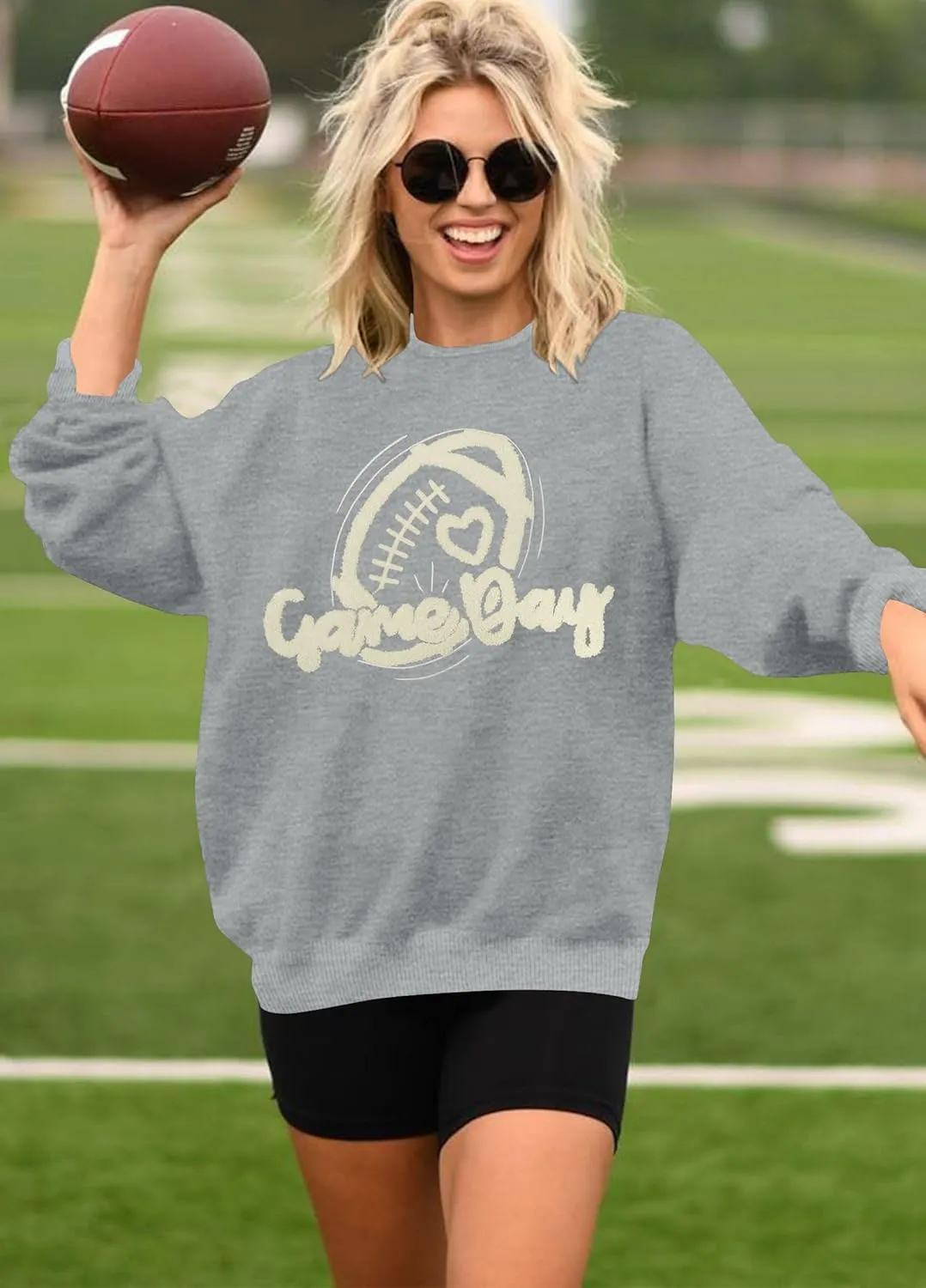 Game Day Sweatshirt Women Cute Football Graphic Pullover Shirt Football Season Long Sleeve Tops