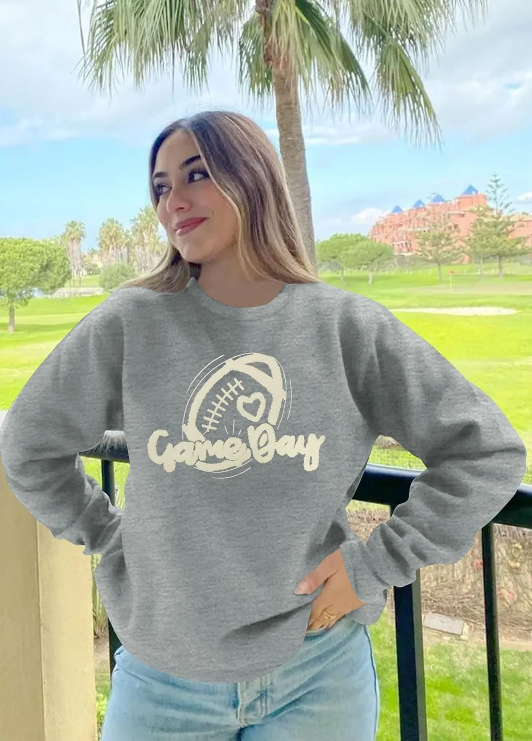 Game Day Sweatshirt Women Cute Football Graphic Pullover Shirt Football Season Long Sleeve Tops