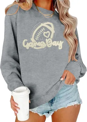 Game Day Sweatshirt Women Cute Football Graphic Pullover Shirt Football Season Long Sleeve Tops