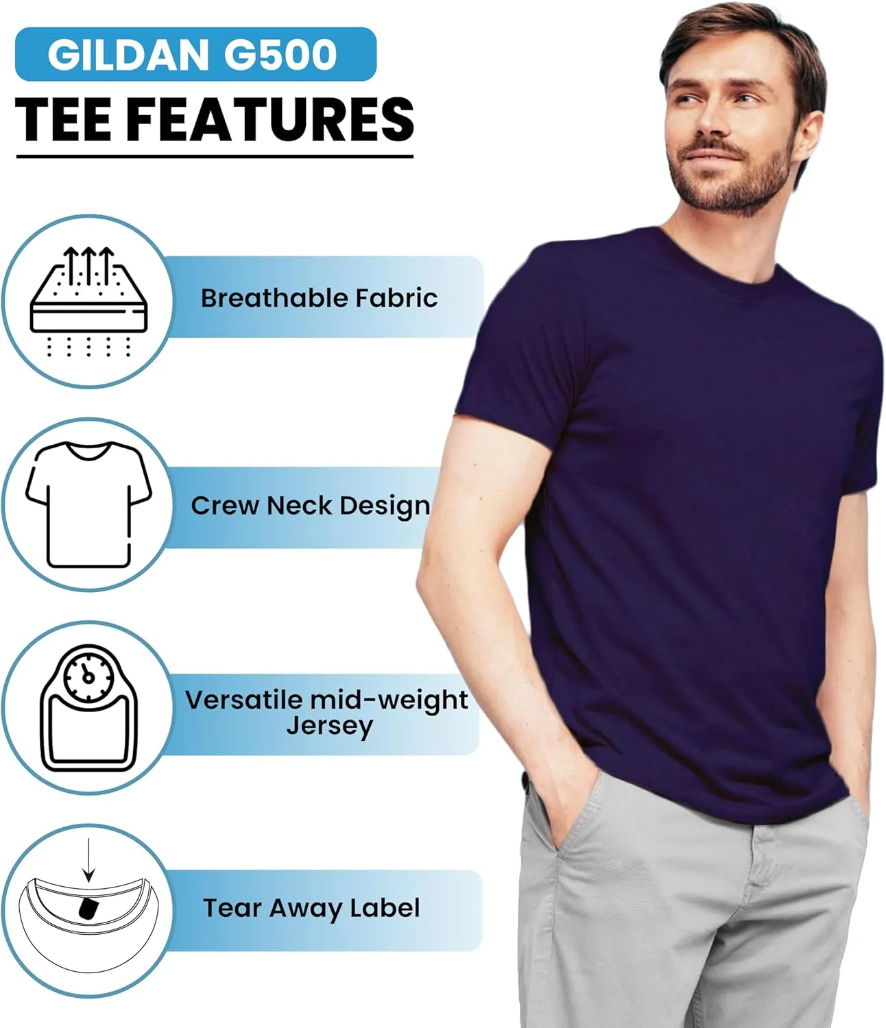 Gildan Men's Heavy Cotton Short Sleeve T-Shirt, Style G500, Multipack of 1|2|4|6|10, Make Your Own Customized Set!