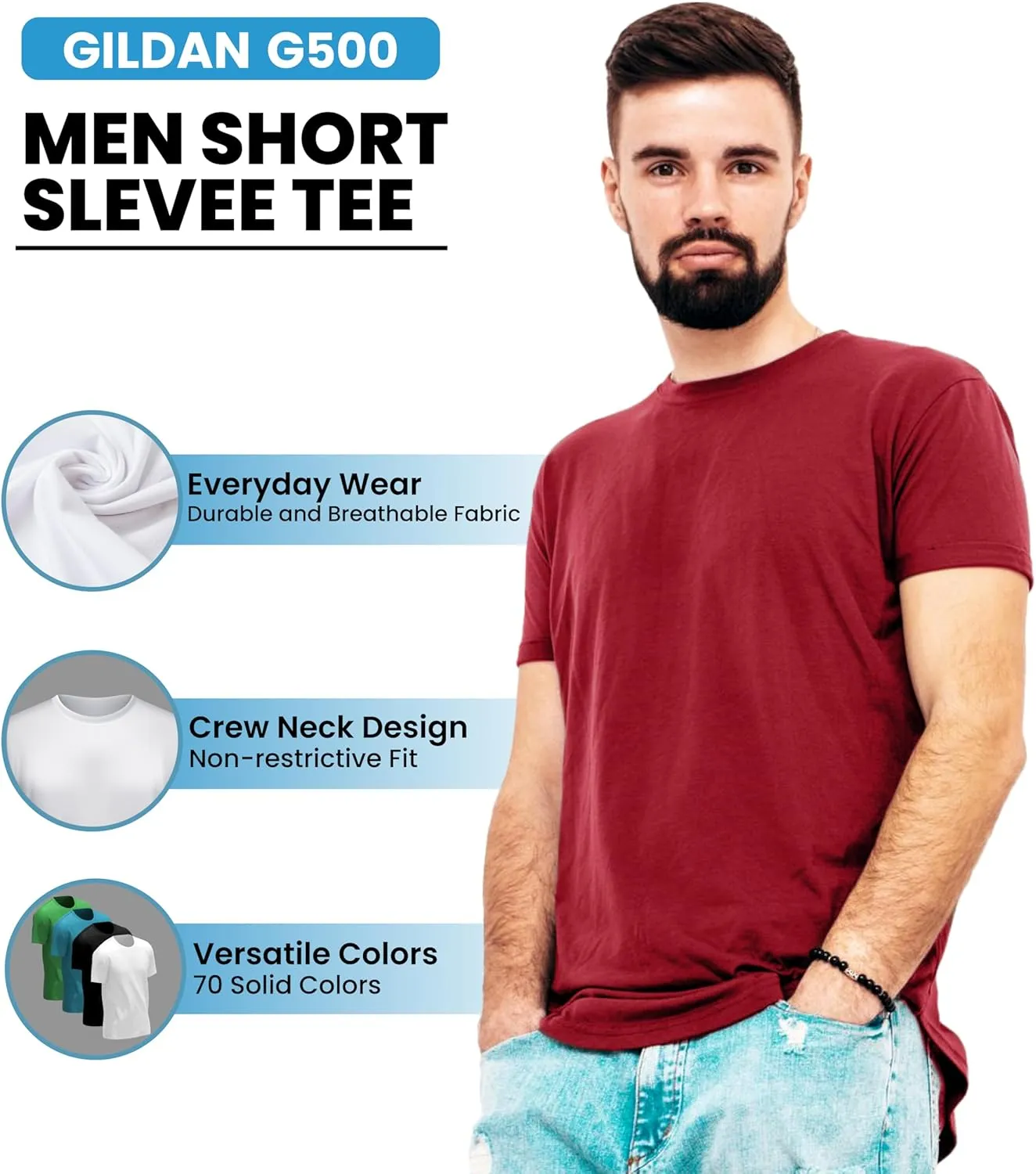 Gildan Men's Heavy Cotton Short Sleeve T-Shirt, Style G500, Multipack of 1|2|4|6|10, Make Your Own Customized Set!