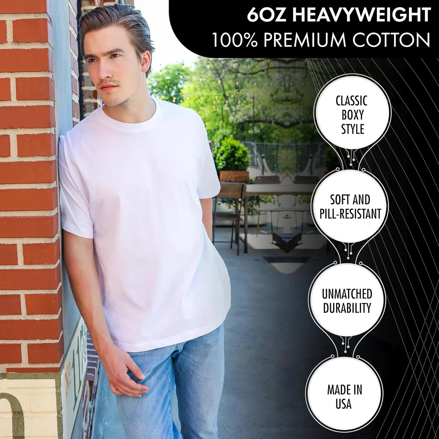 Go2 Men's Heavyweight Cotton Short Sleeve T-Shirt, Made in USA