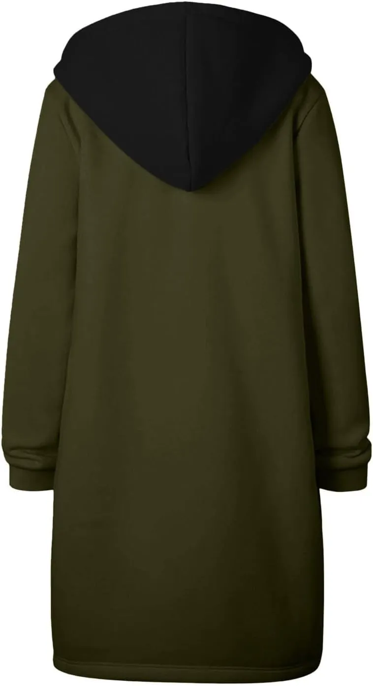 GOFULY Sweatshirt Dress Women Lightweight Zip Up Hoodies Fleece Fall Long Sleeve Drawstring Clothes Solid Jacket With Pockets