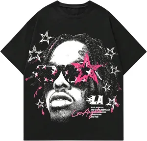 GORGLITTER Men's Graphic Tee Oversized Crewneck Short Sleeve Y2K T Shirt