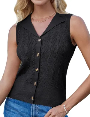 GRACE KARIN Sweater Vest Women Summer Sleeveless Knit Cardigans V Neck Collared Lightweight Button Down Sweaters Tops