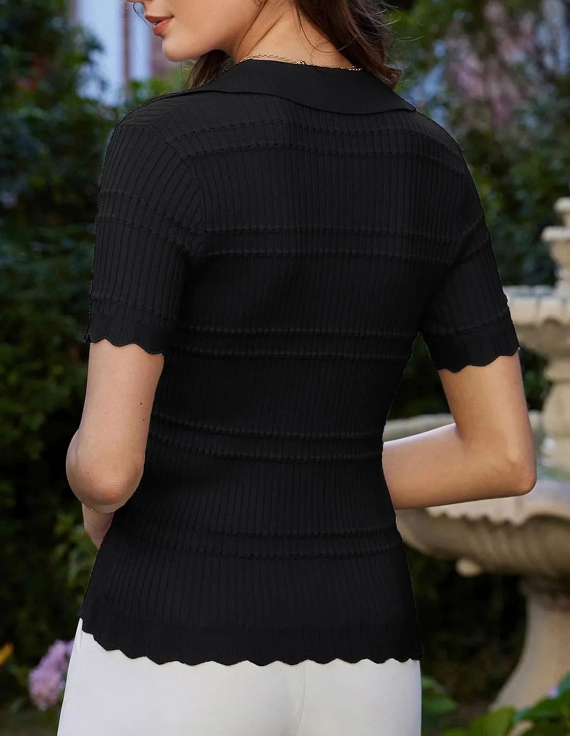 GRACE KARIN Women Short Sleeve Sweater V Neck Knit Polo Sweater Pullover 2025 Summer Ribbed Sweater Top Shirts