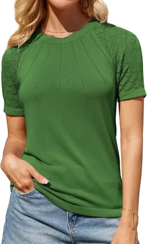 GRACE KARIN Womens Lace Sleeve Sweater Dressy Lightweight Crewneck Sweater Shirts Pleated Business Sweater Top