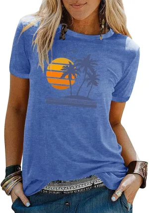Graphic Tees for Women Vintage Sea Turtle T Shirts Hawaiian Beach Tshirts Summer Casual Short Sleeve Tops