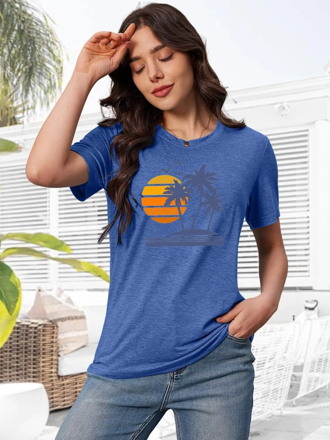 Graphic Tees for Women Vintage Sea Turtle T Shirts Hawaiian Beach Tshirts Summer Casual Short Sleeve Tops