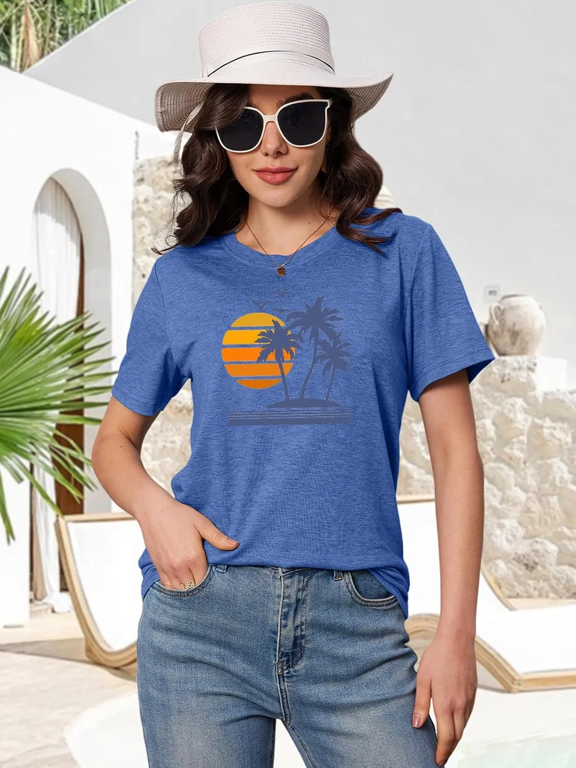 Graphic Tees for Women Vintage Sea Turtle T Shirts Hawaiian Beach Tshirts Summer Casual Short Sleeve Tops