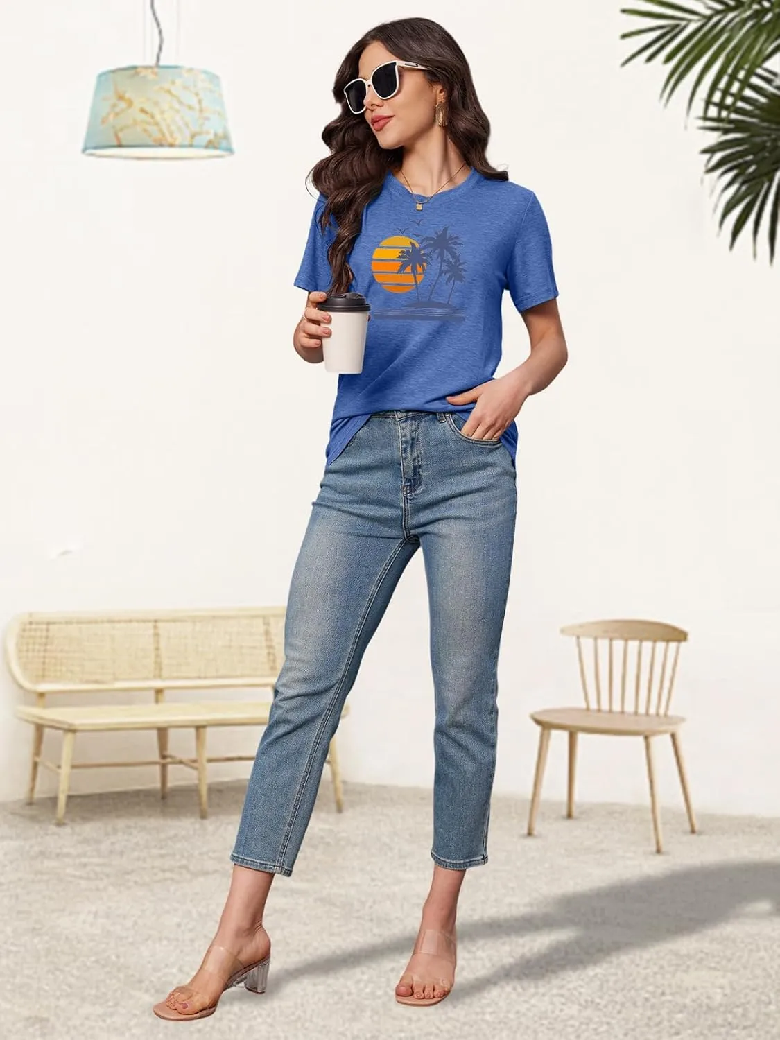 Graphic Tees for Women Vintage Sea Turtle T Shirts Hawaiian Beach Tshirts Summer Casual Short Sleeve Tops