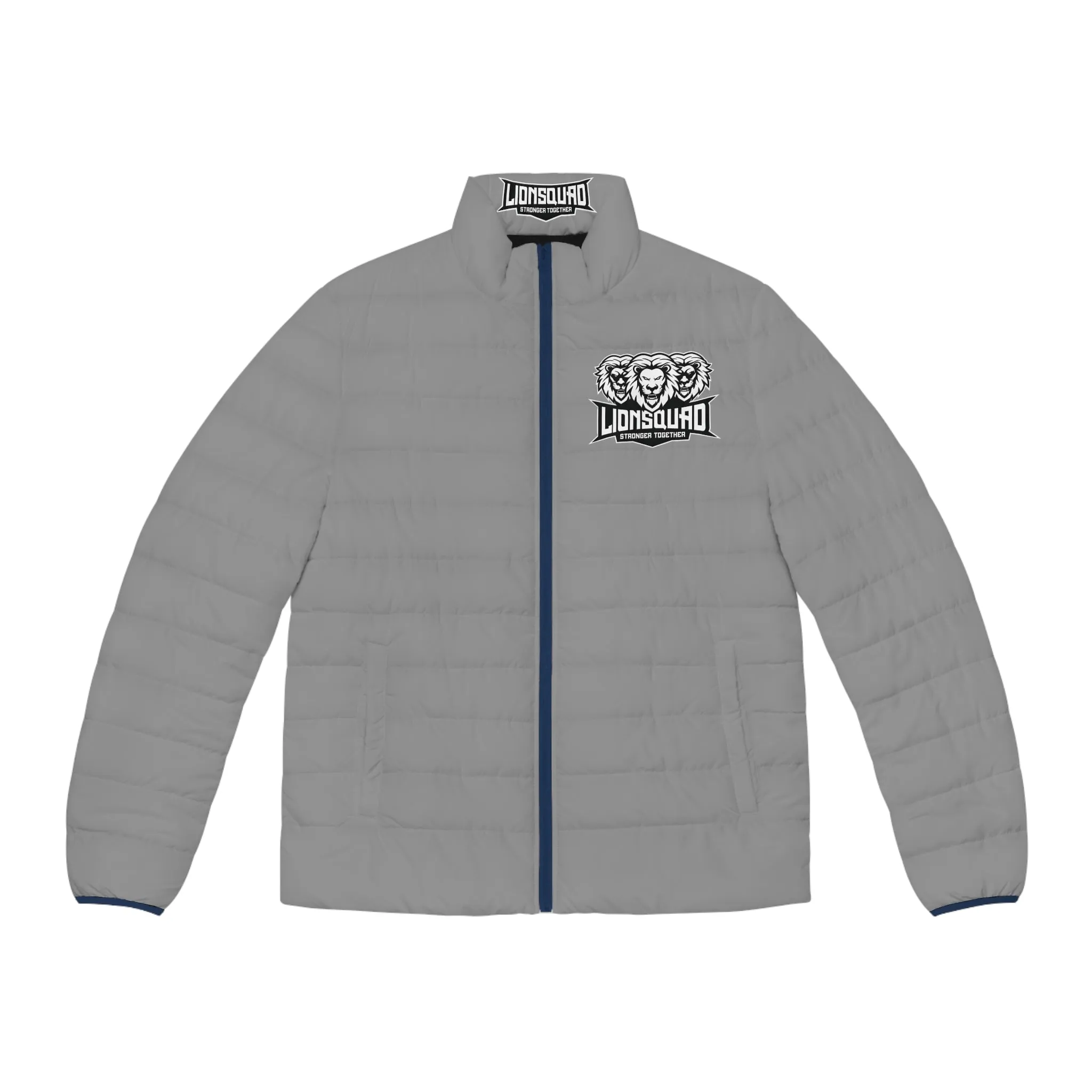 Gray "LIONSQUAD" Men's Puffer Jacket (AOP)