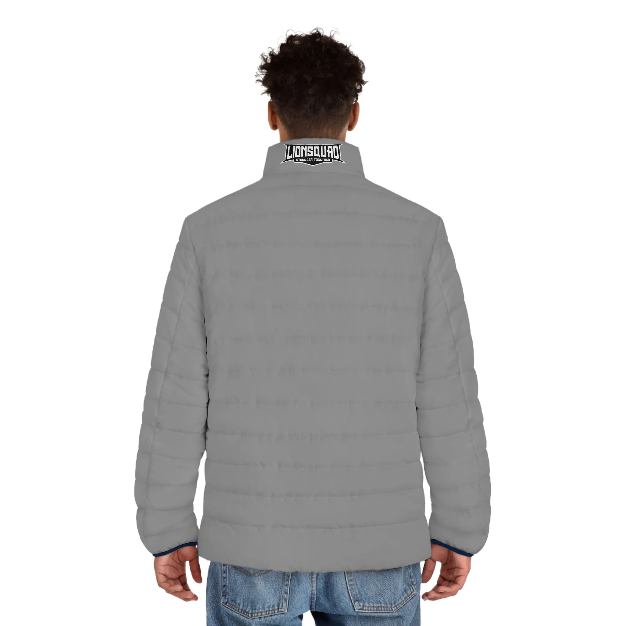 Gray "LIONSQUAD" Men's Puffer Jacket (AOP)