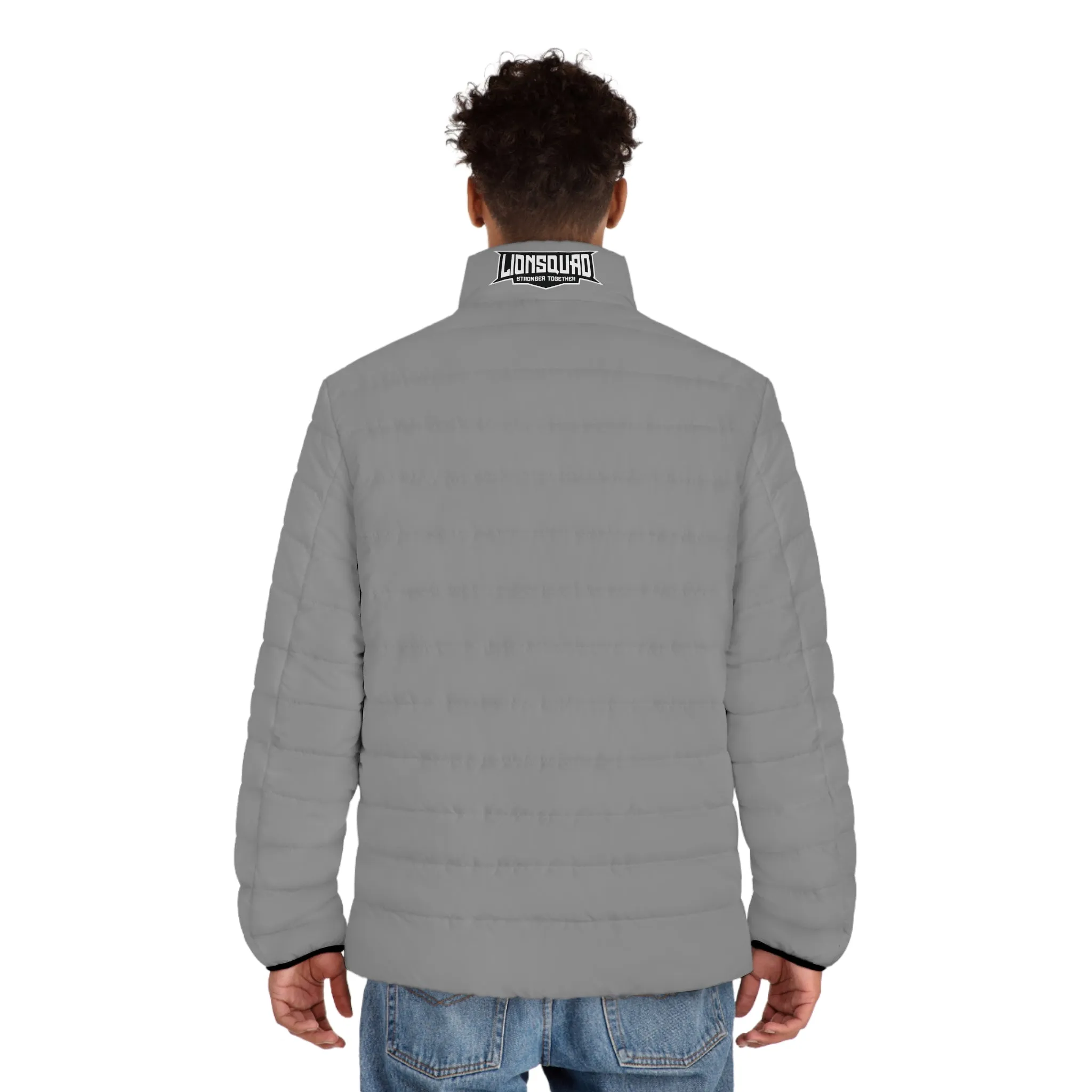 Gray "LIONSQUAD" Men's Puffer Jacket (AOP)