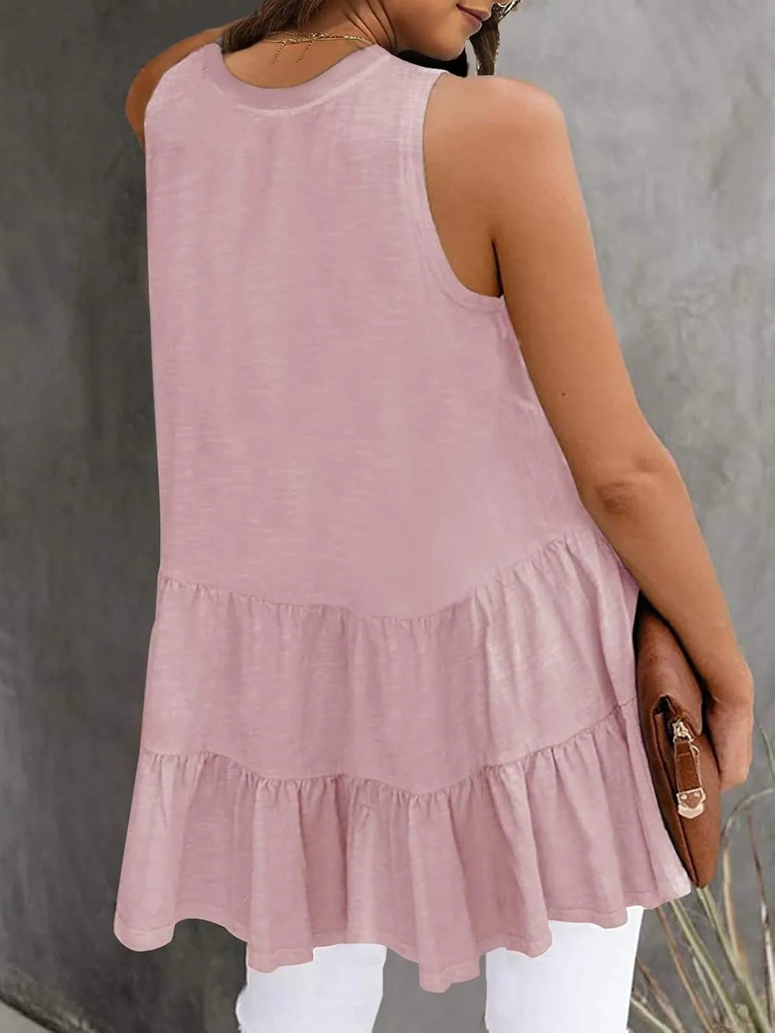 HAEOF Women's Summer Sleeveless Peplum Babydoll Tops Casual Crew Neck Flowy Loose Fit Tunic Tank Shirts