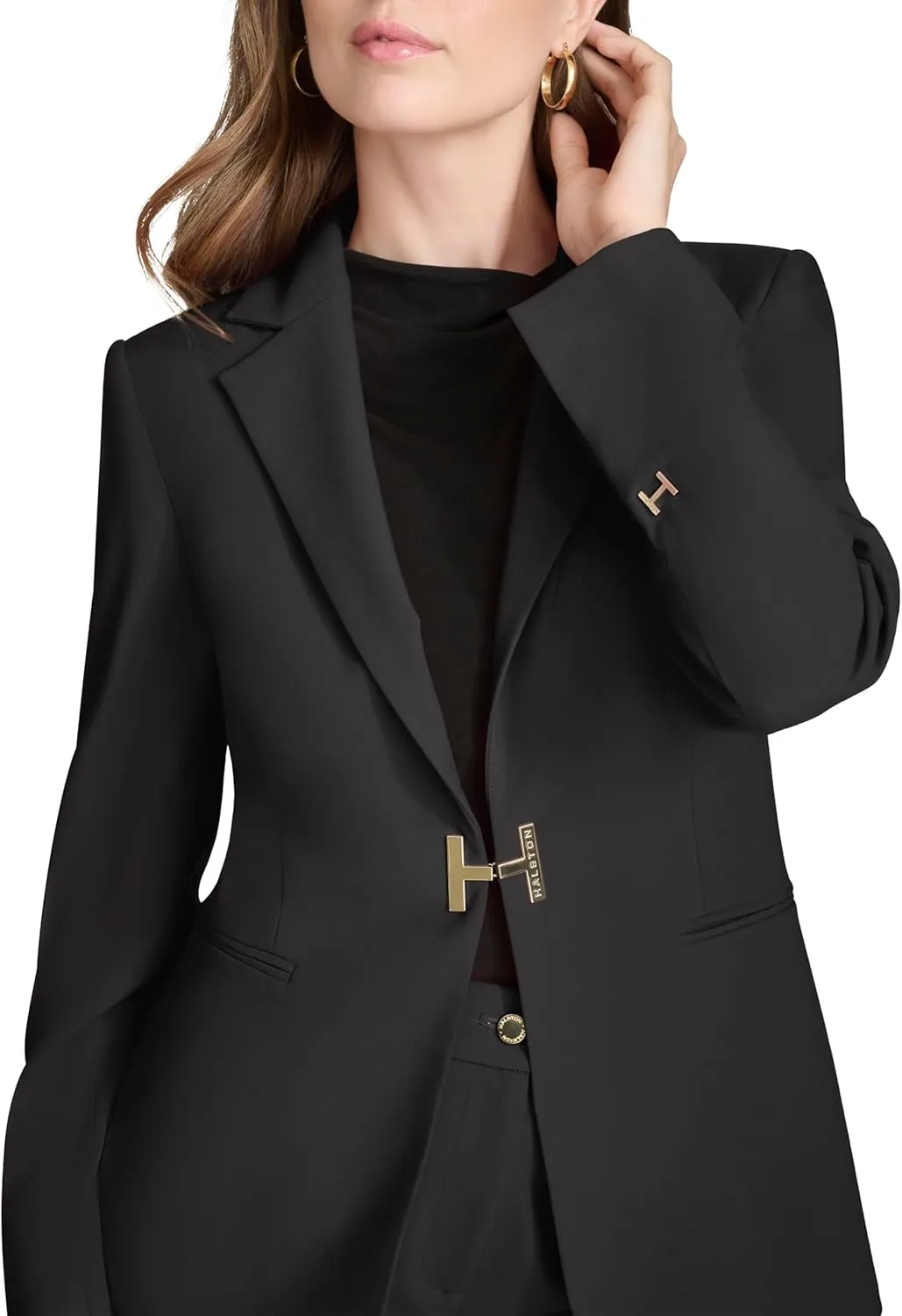 Halston Women's H Closure Woven Office Workwear Blazer