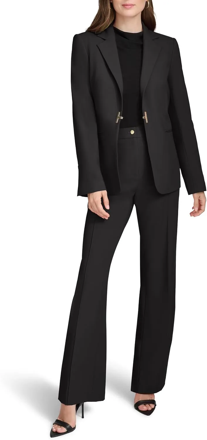 Halston Women's H Closure Woven Office Workwear Blazer