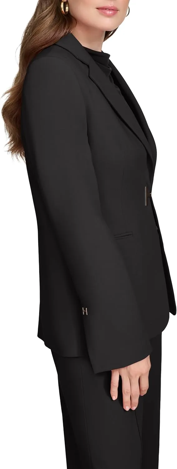 Halston Women's H Closure Woven Office Workwear Blazer