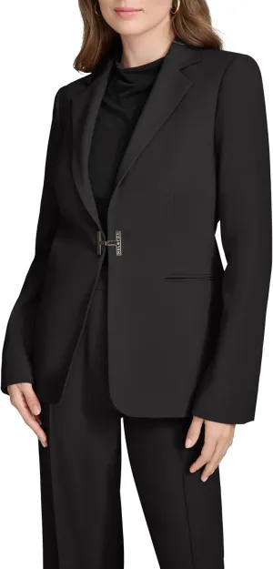 Halston Women's H Closure Woven Office Workwear Blazer