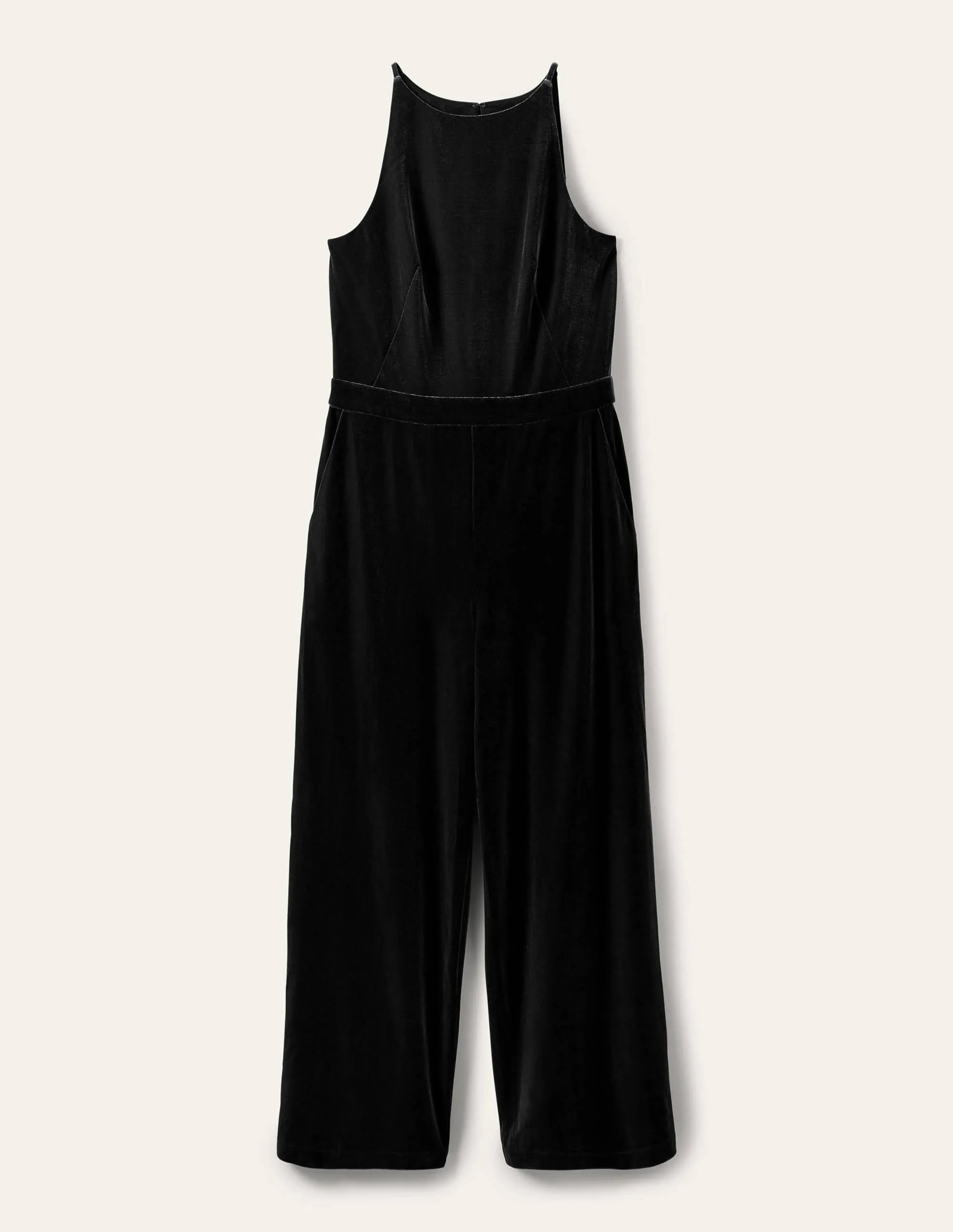 Halterneck Velvet Jumpsuit-Black