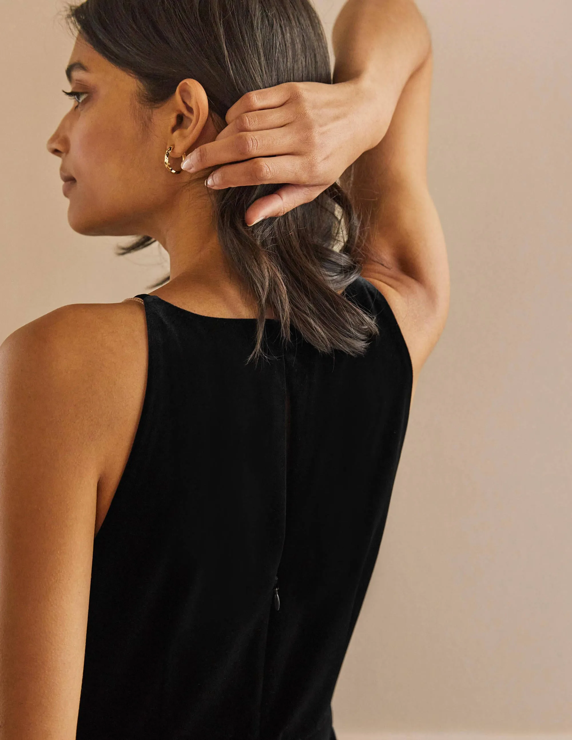 Halterneck Velvet Jumpsuit-Black