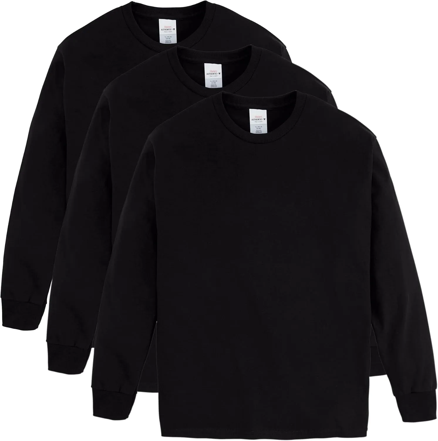 Hanes Boys ComfortSoft Long-Sleeve T-Shirt Pack, Cotton Tees for Boys, 3-Pack