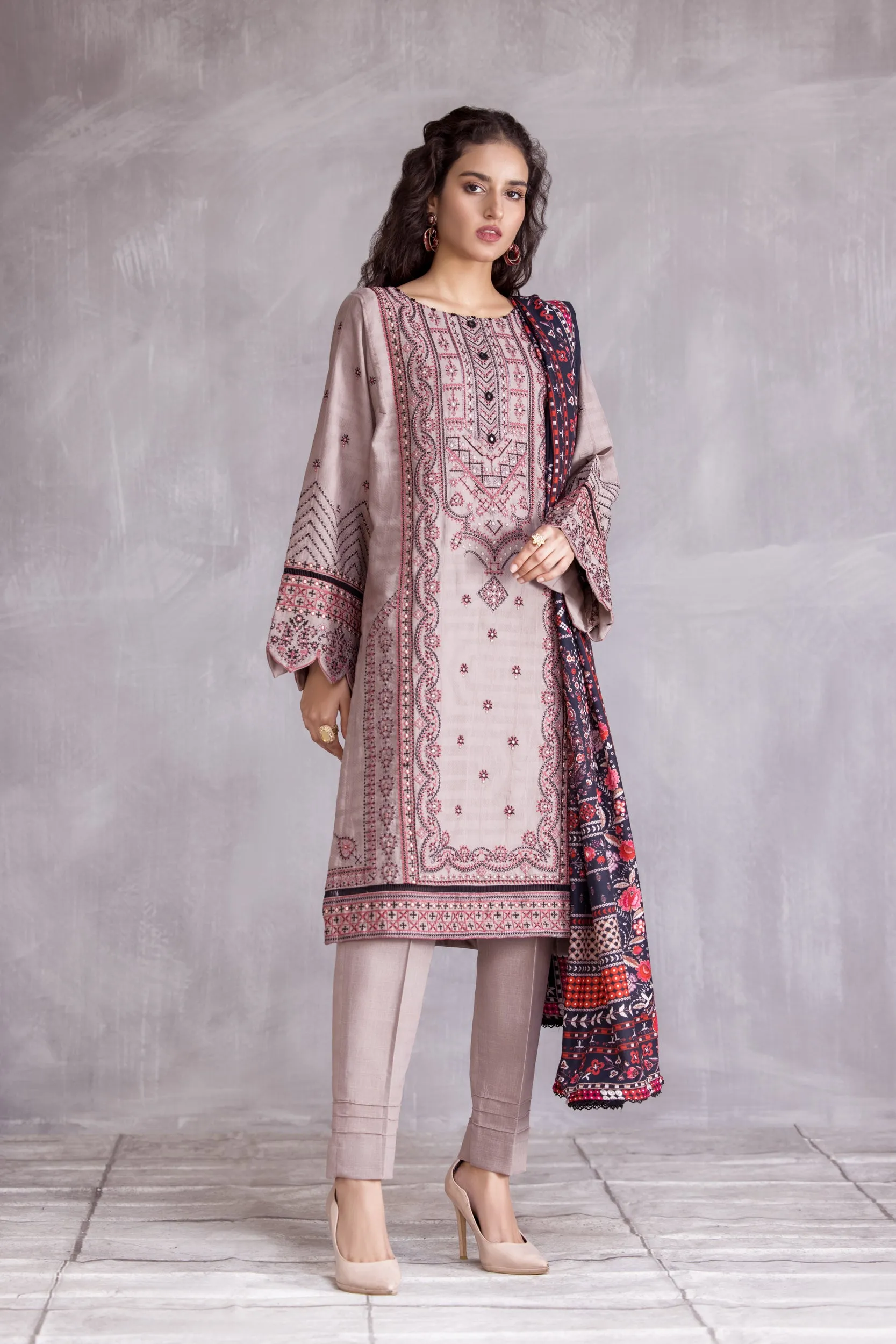 HEMLINE 3PC JACQUARD SLUB EMBROIDERED DRESS 02