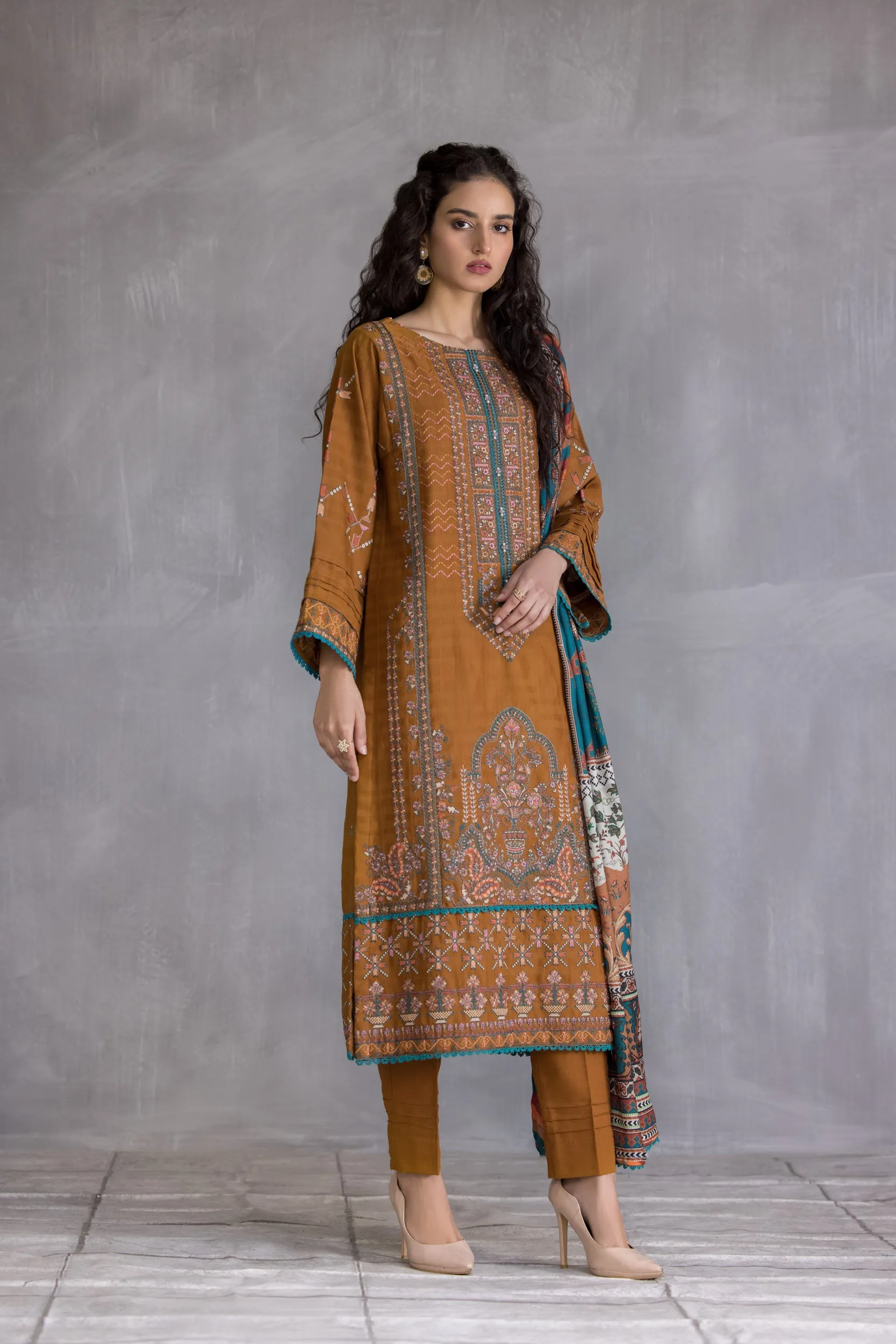 HEMLINE 3PC JACQUARD SLUB EMBROIDERED DRESS 05