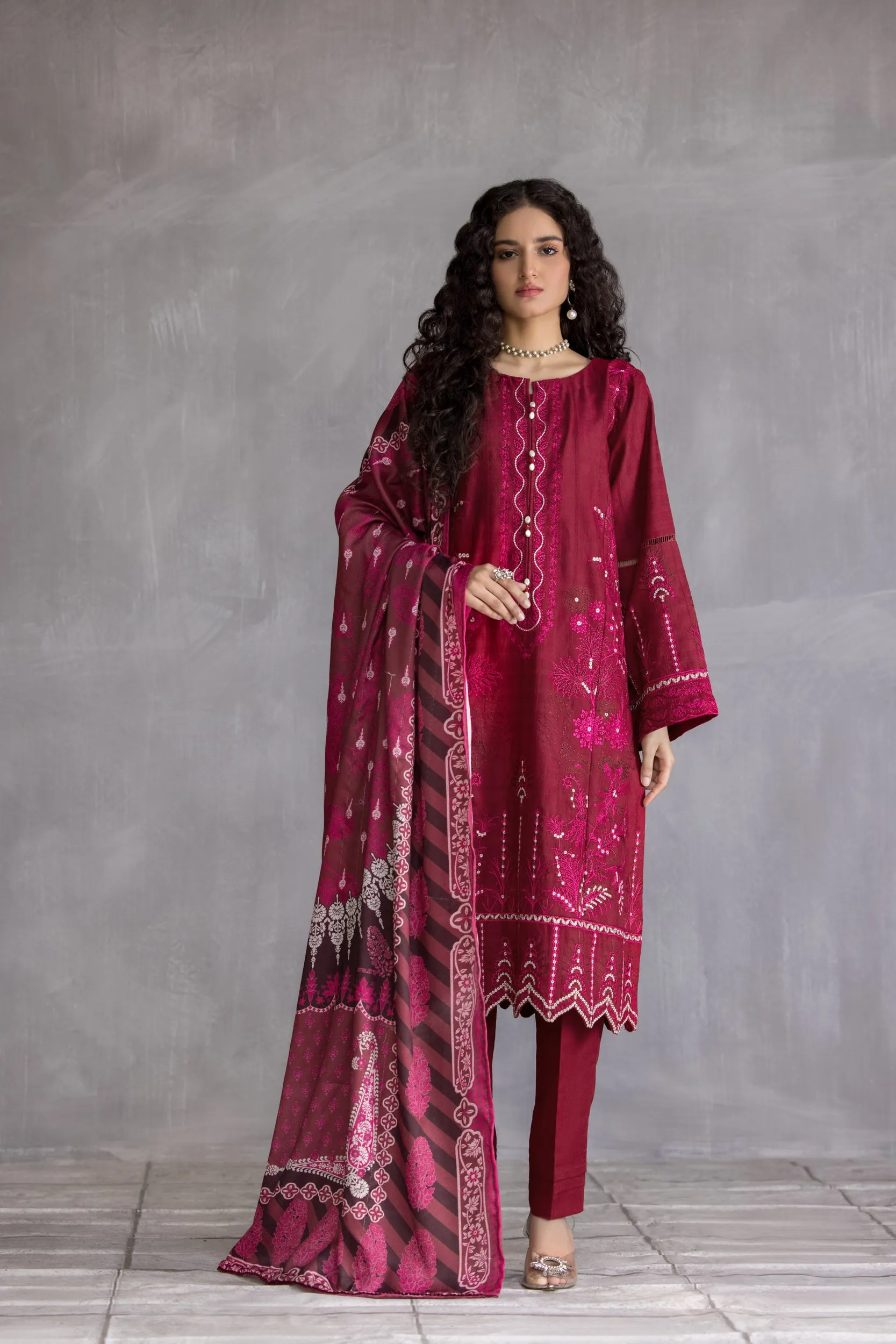 HEMLINE 3PC JACQUARD SLUB EMBROIDERED DRESS 07