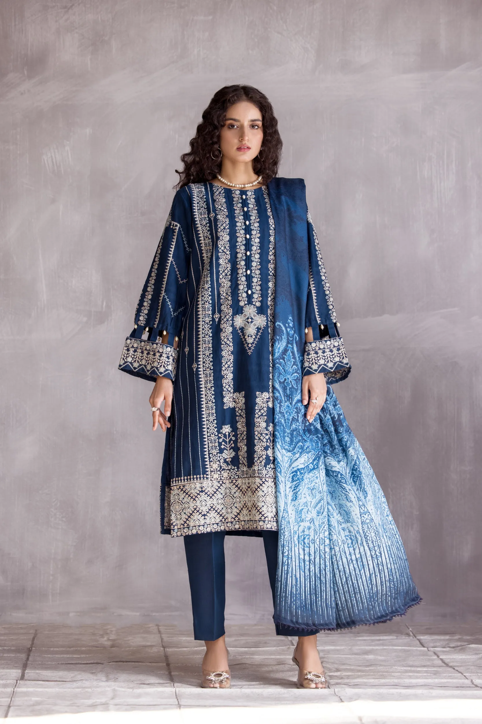 HEMLINE 3PC JACQUARD SLUB EMBROIDERED DRESS 08