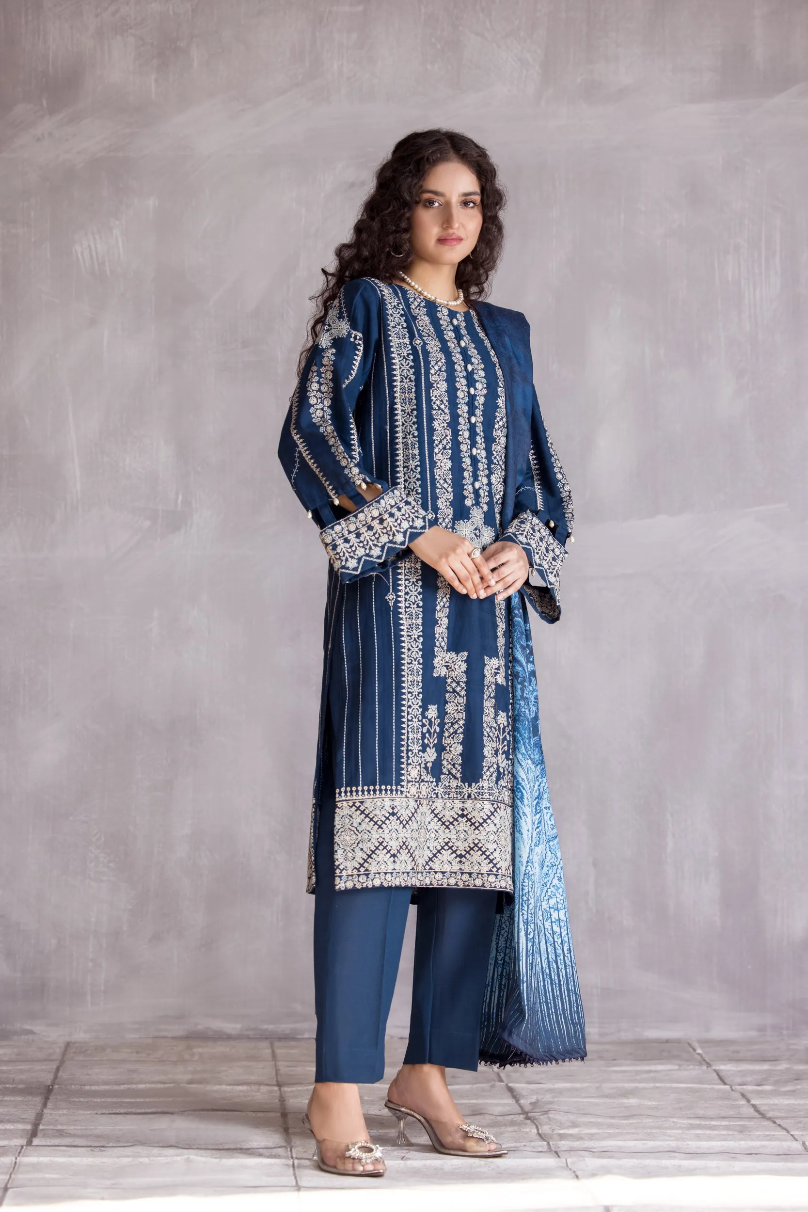HEMLINE 3PC JACQUARD SLUB EMBROIDERED DRESS 08