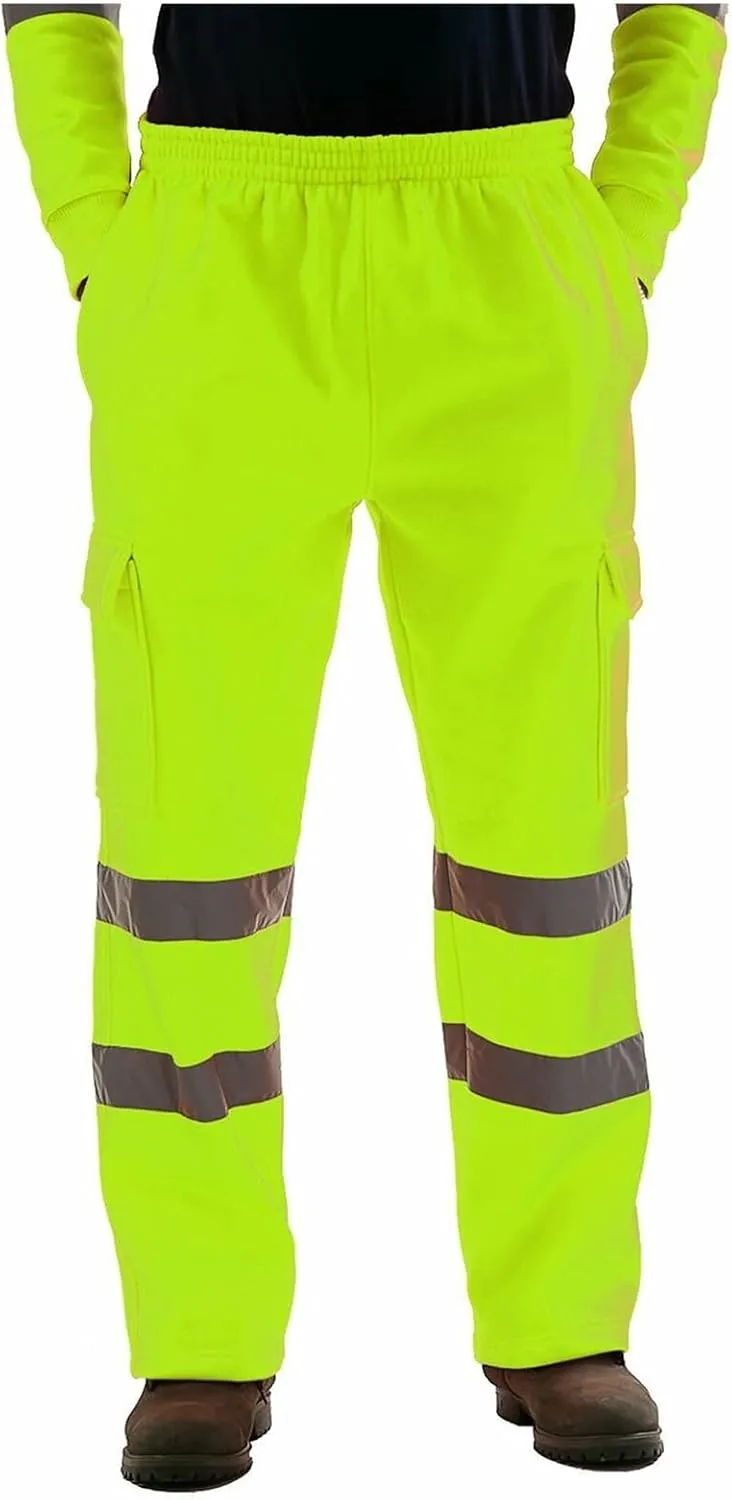 High Visibility Pants for Men Reflective Safety Sweatpants Slim Fit Workout Pants Water Resistant Windbreak Trousers