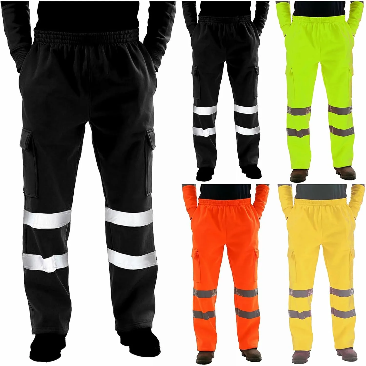 High Visibility Pants for Men Reflective Safety Sweatpants Slim Fit Workout Pants Water Resistant Windbreak Trousers