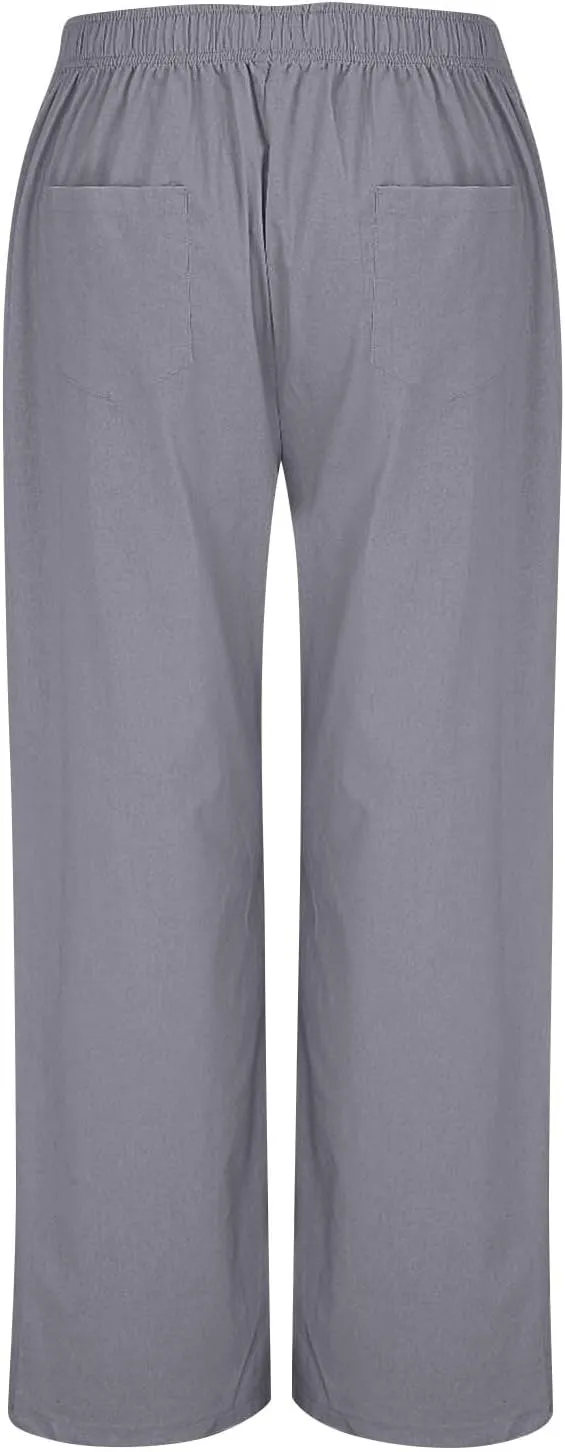 High Waisted Linen Pants Women Summer Casual Flowy Boho Beach Pants Lightweight Comfy Loose Linen Trousers w/Pockets