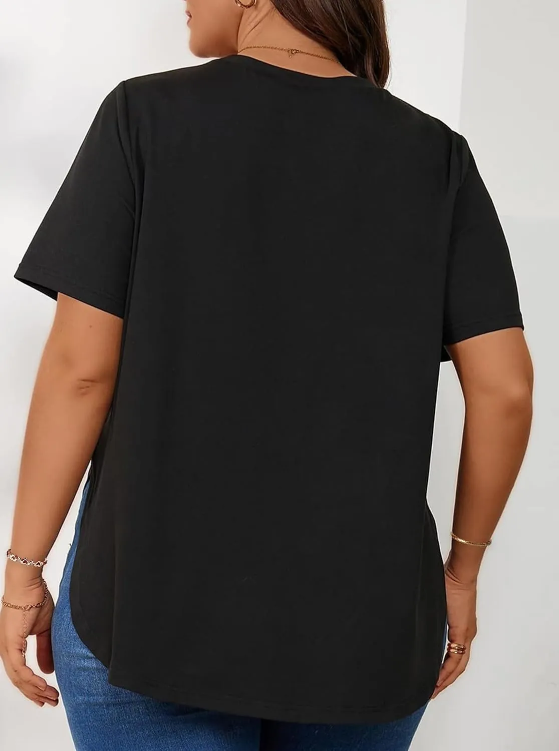 Hilinker Women's Plus Size Short Sleeve Tunic Tops Loose Fit Dressy Side Slit Tees Asymmetrical Hem T Shirts