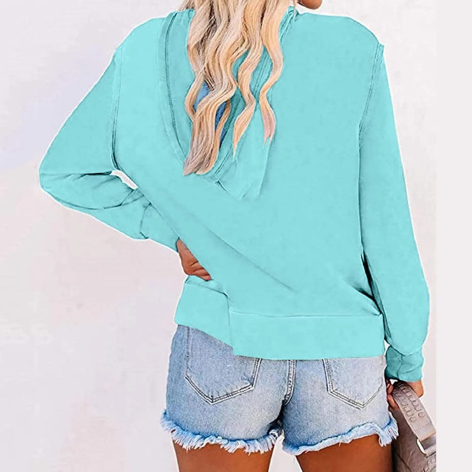 Hoodies for Women Pullover Color Block Pocket Casual Long Sleeve V Neck Sweatshirts Hooded Tops Shirts Outwear