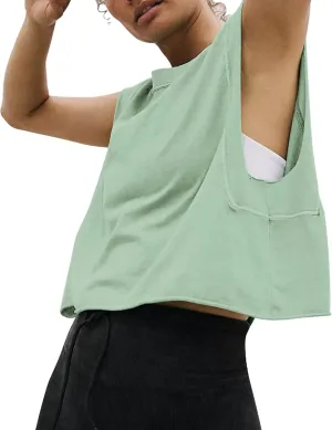 HUGOOME Women Workout Tank Tops Oversized Crop Sleeveless Tee Loose Fit Boxy Basic Yoga Active Summer T Shirts Gym 2025