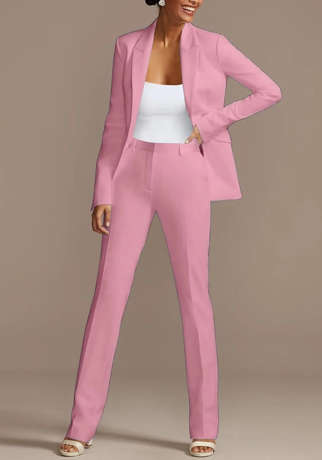 HuiSiFang Womens Fall Fashion 2 Piece Blazer Sets Open Front Blazers and Slim Fit Pants Suits Set
