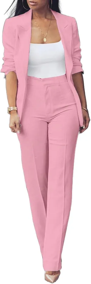 HuiSiFang Womens Fall Fashion 2 Piece Blazer Sets Open Front Blazers and Slim Fit Pants Suits Set