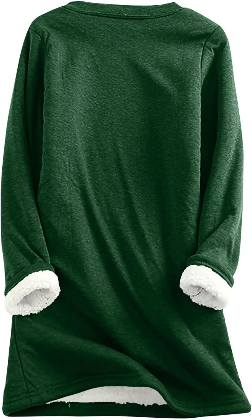 HXHYQKP Fleece Lined Sweatshirt Women's Sherpa Lined Sweatshirt Winter Warm Fleece Crewneck Pullover Loungewear