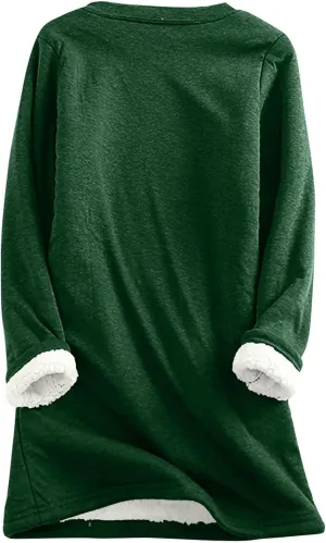 HXHYQKP Fleece Lined Sweatshirt Women's Sherpa Lined Sweatshirt Winter Warm Fleece Crewneck Pullover Loungewear