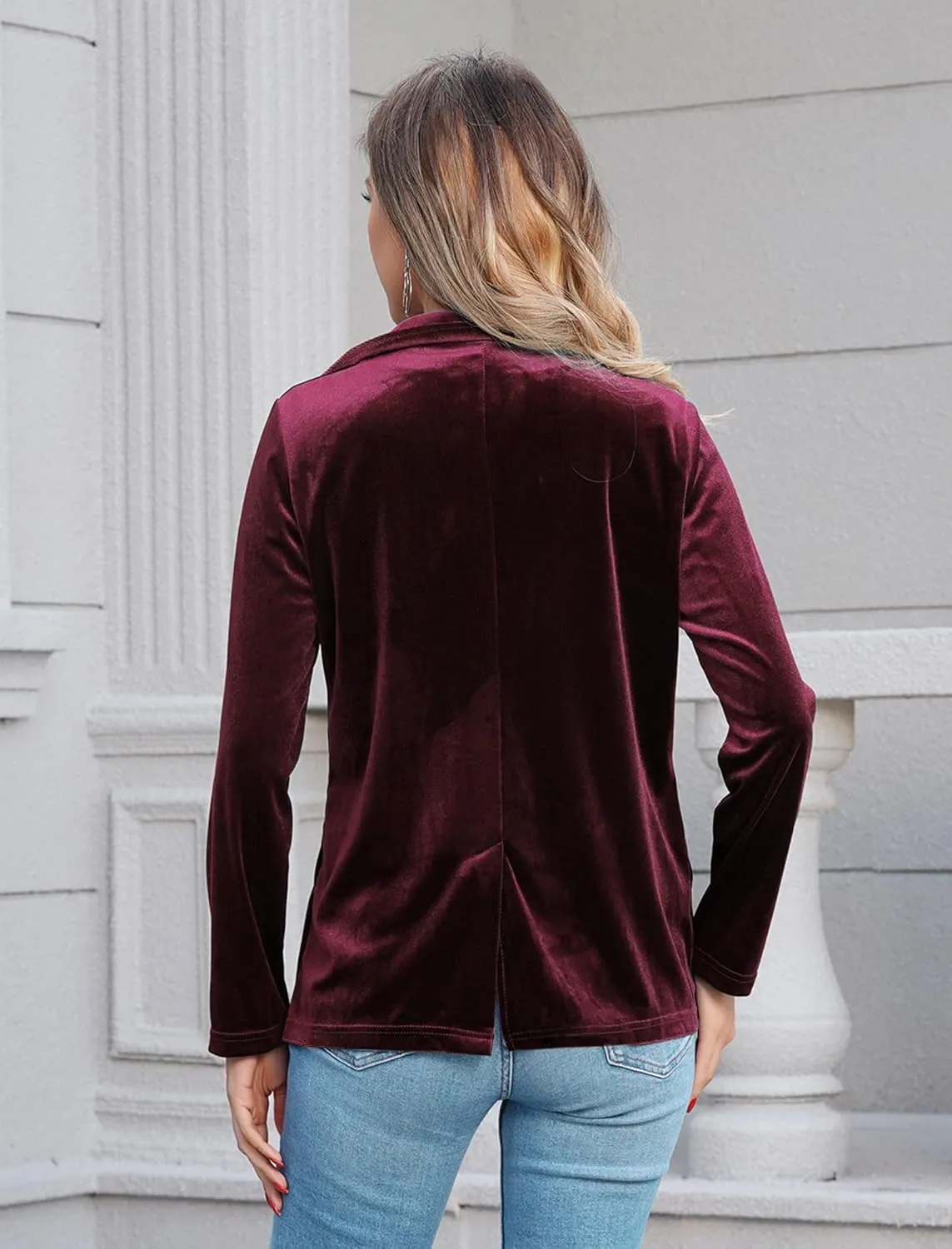 IDOPIP Women's Velvet Blazer Jacket Long Sleeve Lapel Open Front Cardigan Coat Casual Office Blazer Jacket Suits with Pockets