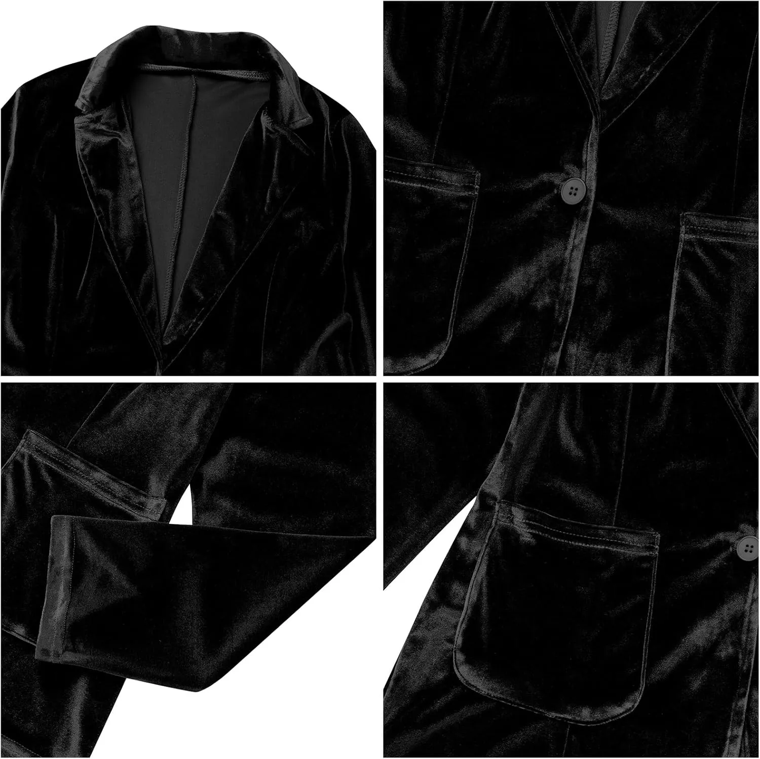 IDOPIP Women's Velvet Blazer Jacket Long Sleeve Lapel Open Front Cardigan Coat Casual Office Blazer Jacket Suits with Pockets